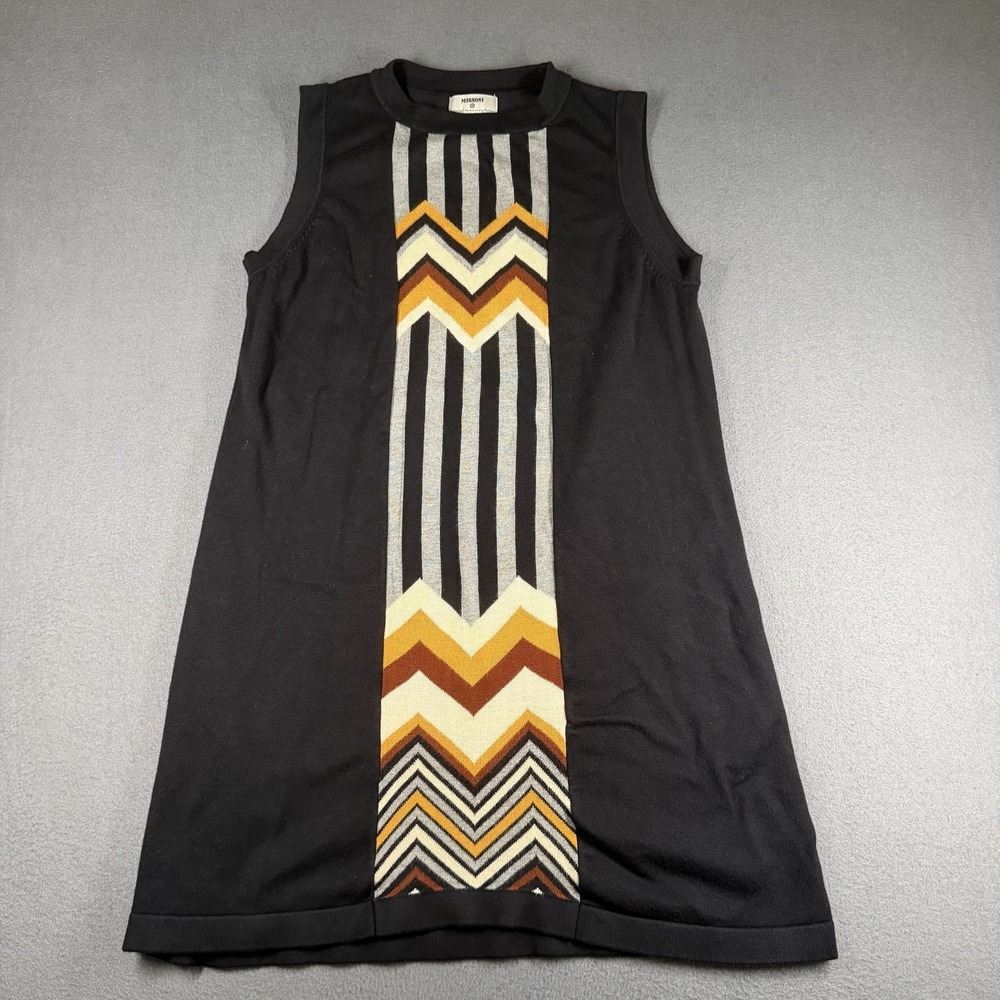 Missoni Target Dress Womens Medium Black Knit Chevron Geometric Shift Sleeveless